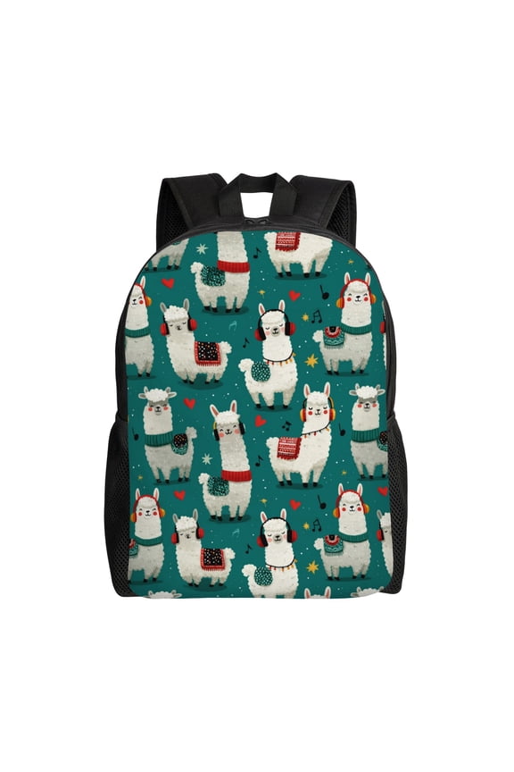 Llamas in Winter Backpack with 15 Inch Laptop Compartment,Water-Resistant Daypack, Large Capacity Backpack with Adjustable Breathable Shoulder Straps for Daily Use Travel Gym