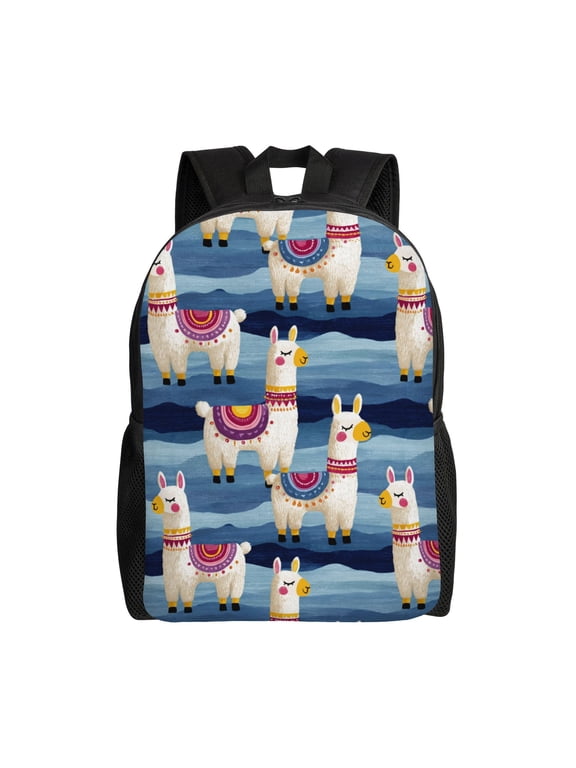 Llamas in Winter Backpack with 15 Inch Laptop Compartment,Water-Resistant Daypack, Large Capacity Backpack with Adjustable Breathable Shoulder Straps for Daily Use Travel Gym