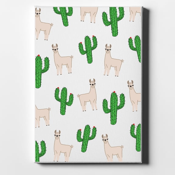 DistinctInk 8X10 Canvas Wall Art - Llamas and Cacti Cactus - 5/8 inch Gallery Wrapped, White Edge