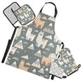 thumbnail image 1 of Llamas and Mountains 5 Pcs Kitchen Set Heat Resistant Oven Mitts and Non-Slip Pot Holders with Adjustable Cooking Apron, 1 of 6