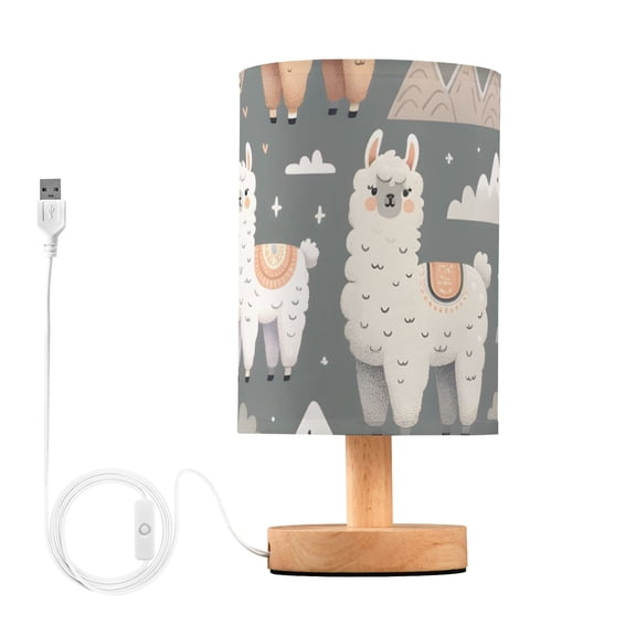 Llamas and Mountains Bedside Desk Lamp LED Table Nightstand Lamps Warm Light Fabric Lampshade for Home Bedroom Office Living Room Decor