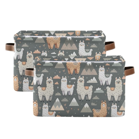 Llamas and Mountains Storage Bins with Handle Fabric Organizer Basket Foldable Box 2 Pack 14.2x10.2x8.3