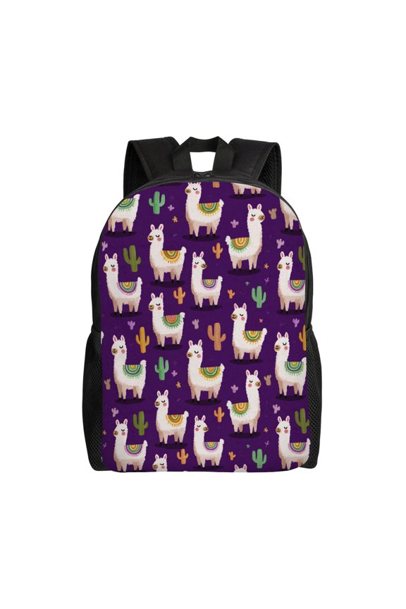 Llamas and cacti pattern Backpack with 15 Inch Laptop Compartment,Water-Resistant Daypack, Large Capacity Backpack with Adjustable Breathable Shoulder Straps for Daily Use Travel Gym