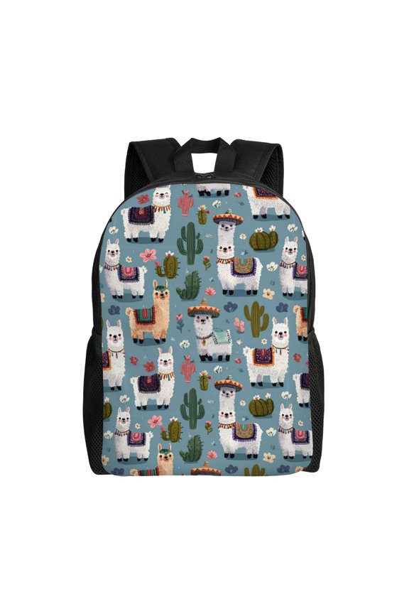 Llamas and cacti pattern Backpack with 15 Inch Laptop Compartment,Water-Resistant Daypack, Large Capacity Backpack with Adjustable Breathable Shoulder Straps for Daily Use Travel Gym