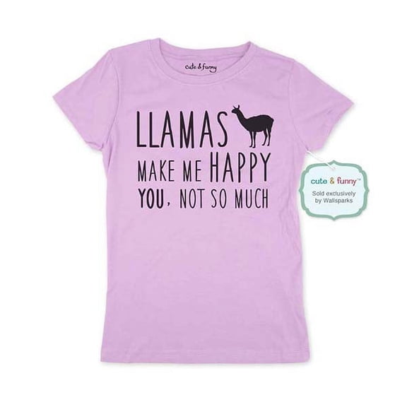 Llamas make me happy. You, Not so much - funny Youth Young Girls Juniors Slim Fit Soft Tee Shirt - Fun Trendy Tee
