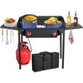 thumbnail image 1 of Llamaviva 2 Burner Gas Stove Propane Outdoor Stove with Wind panel,Side Shelves,Auto Ignition Button,Removable Legs &Regulator Hose&Carrying Bag 150000 BTU Propane Burners for Outdoor BBQ -gloves, 1 of 14