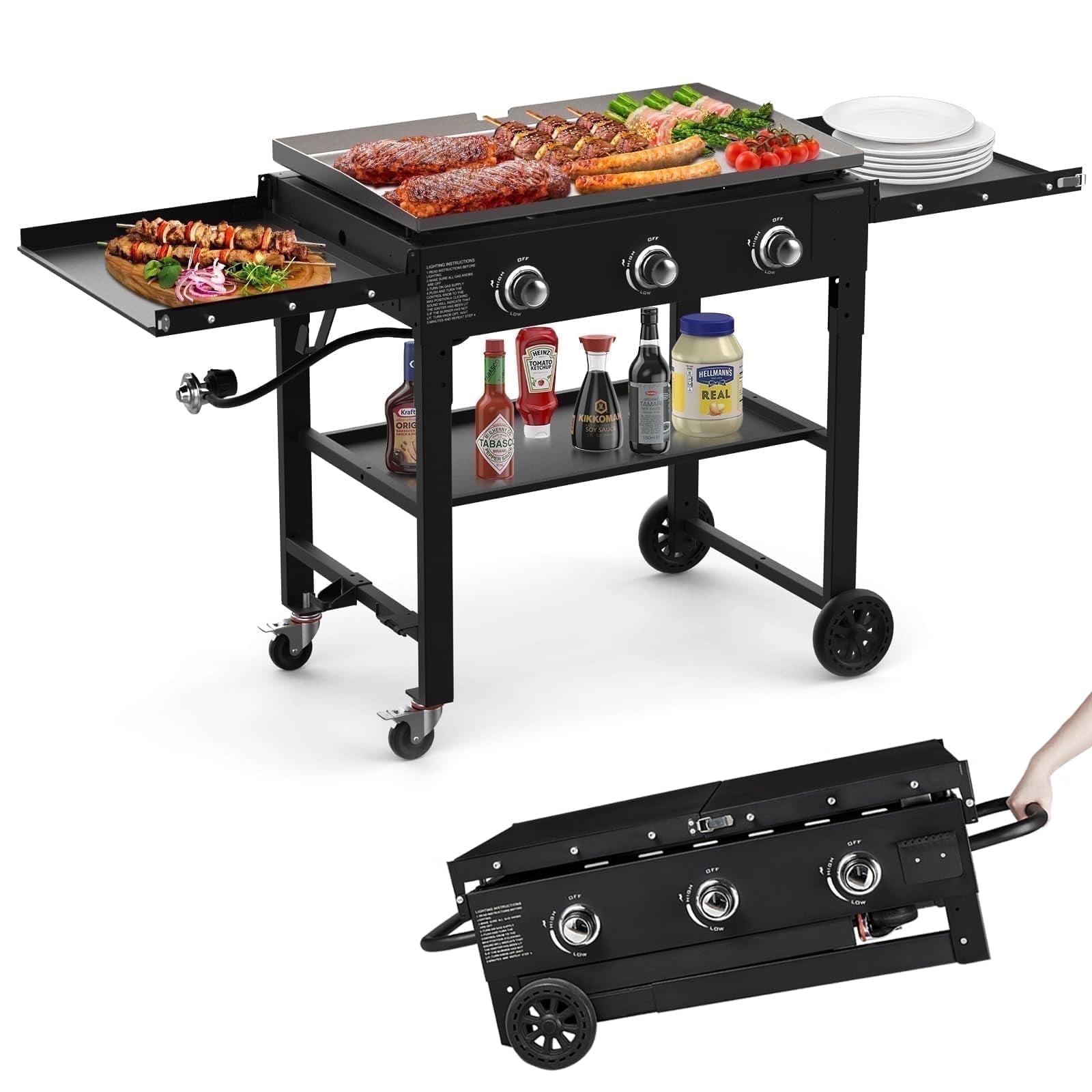 Walmart promo code:  Frizi 45,000 BTU 3-Burner 35" Flat Top Propane Grill with Foldable Shelves, Porcelain-Enameled Cast Iron Grate, Portable Outdoor Griddle for Camping, BBQ, and Tailgating