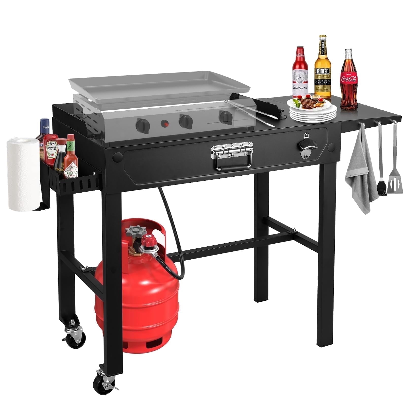Frizi Heavy-Duty Camping Table with Wheels - Non-Folding, Locking Wheels, 300 lbs Capacity