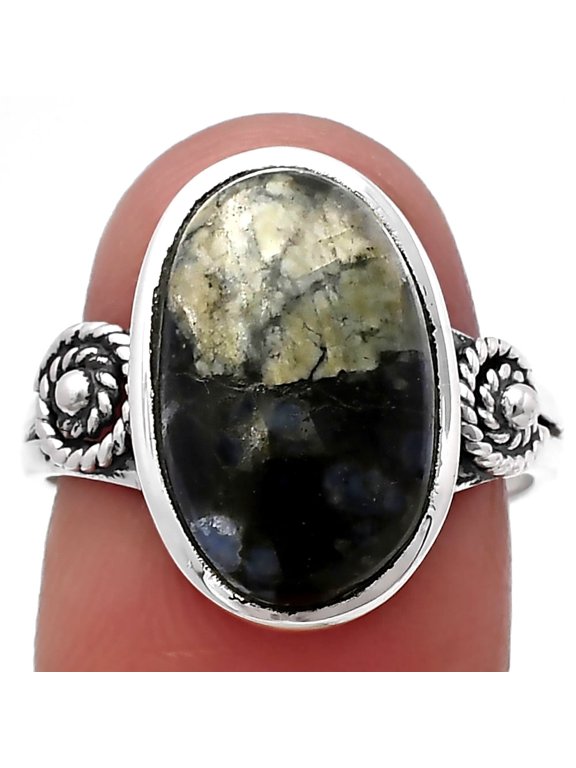 Llanite Blue Opal Crystal Sphere 925 Sterling Silver Ring s.8 Jewelry R-1062 SDR214621