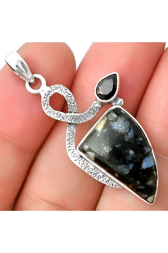 Llanite Blue Opal Crystal Sphere & Garnet 925 Silver Pendant Jewelry P-1111 SDP137401