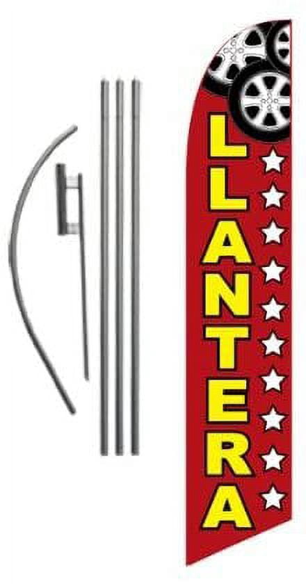 Llantera Spanish Advertising Feather Banner Swooper Flag Sign with Flag Pole Kit and Ground Stake