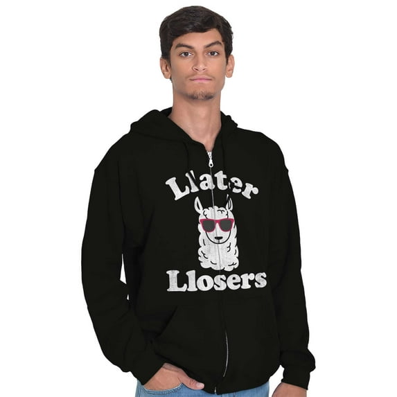 Llater Losers Nerdy Geeky Cute Llama Unisex Fleece Graphic Zip Up Hoodie Brisco Brands 2X