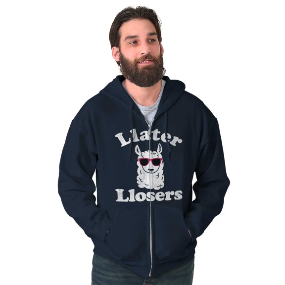 Llater Losers Nerdy Geeky Cute Llama Unisex Fleece Graphic Zip Up Hoodie Brisco Brands 5X
