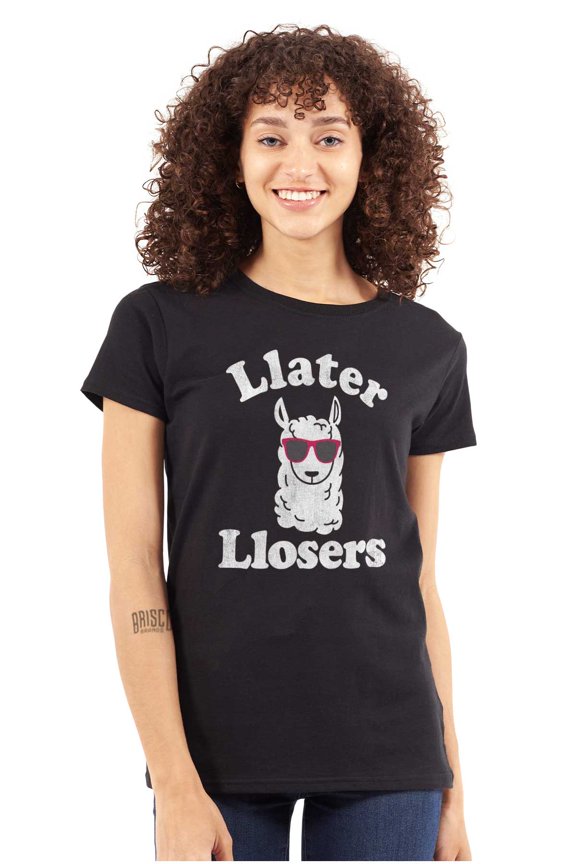 Llater Losers Nerdy Geeky Cute Llama Womens Slim Fit Graphic Tee Brisco Brands M