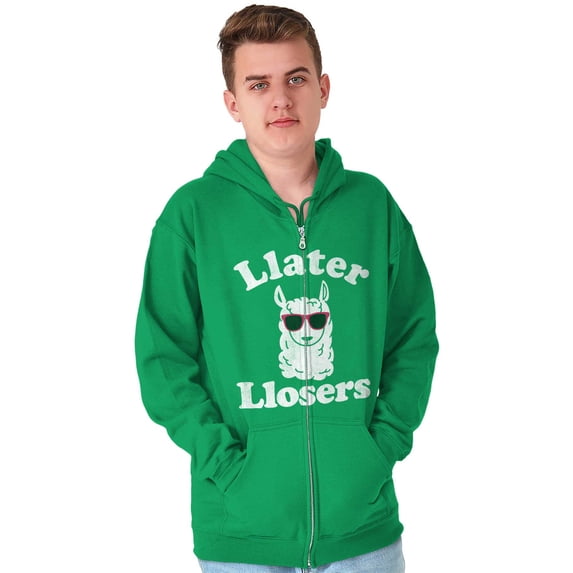 Llater Losers Nerdy Geeky Cute Llama Zip Up Hoodie Men's Women's Brisco Brands S