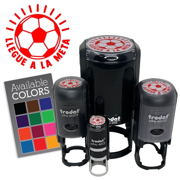 Llegue a la Meta Soccer Football Ball Goal Spanish Teacher Stamp Self-Inking Rubber Stamp for Stamping Ink Stamper Crafting Planners - 1 Inch Medium - Yellow Ink