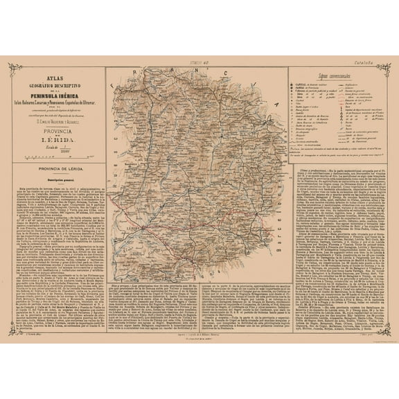 Historic Map - Lleida Spain - Valverde 1880 - 31.79 x 23 - Vintage Wall Art