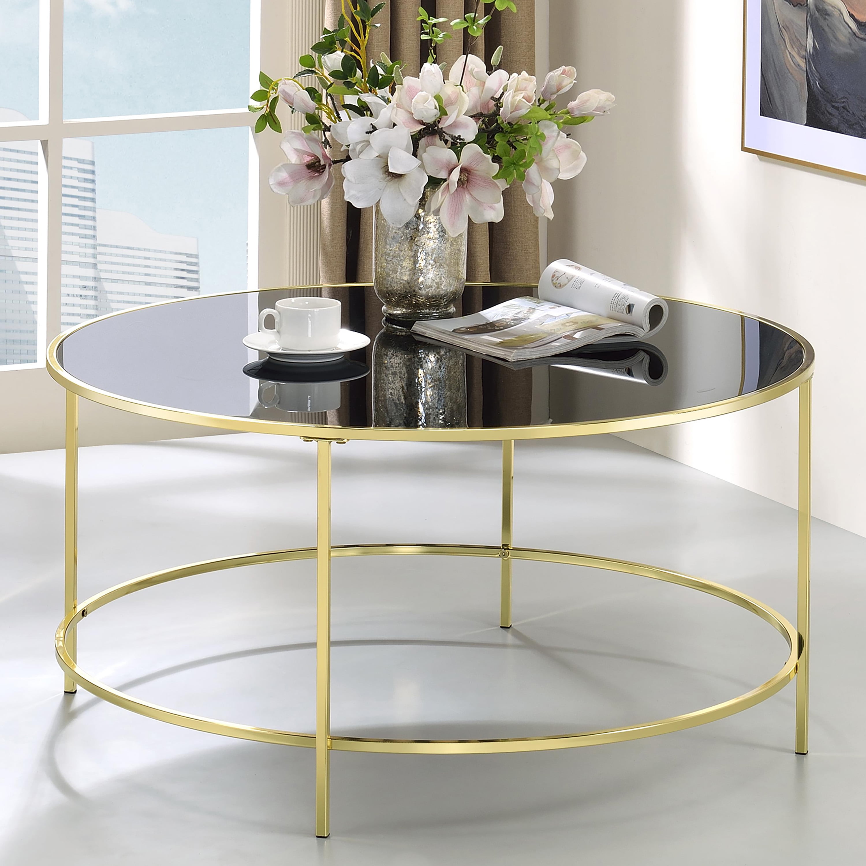 Llewellyn Glass Top Round Coffee Table, Brass - Walmart.com