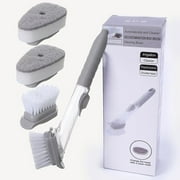 Llgltomo Dish Brush, Soap Dispensing Dish Brush Kitchen Scrub Brush 3 Replacement Brush Heads Soap Control Dishwand Reusable Dish Washing Brush Scrubber