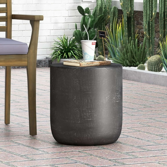 Llinc Store 15.75" Height Outdoor Decorational Side Table, Lightweight Minimalist Concrete Design End Table, Black