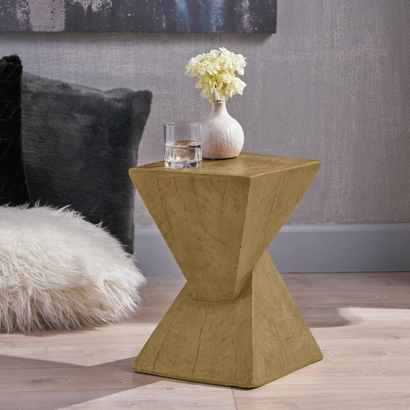 Llinc Store 18" Height Geometric Hourglass Shape Modern Side Table, Rectangular Table Top, Magnesium Oxide Material, Light Natural