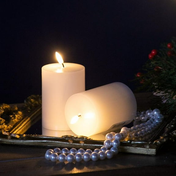 Llinc Store 2 Pack Battery-Powered Flameless Pillar Candles with Wick, White LED Candles with Remote Timer, Decorative Fake Candles for Room Fall Decor Wedding Christmas Decorations