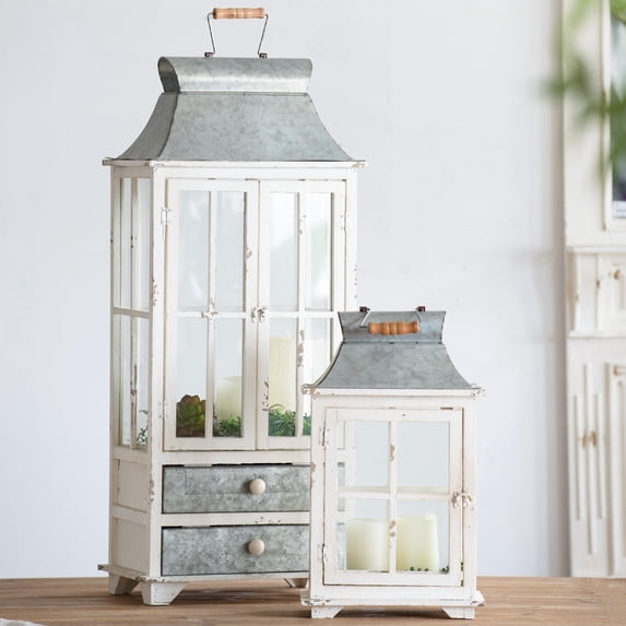 Llinc Store 2 Pack Novelty Farmhouse Candle Lantern Decorative, Indoor&Outdoor Hurricane Lantern Holder Decor with Drawer for Gift, Yard, Garden, Patio, Balcony, Porch, Party