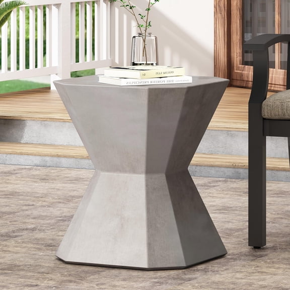 Llinc Store 20.25" Height Outdoor Decorational End Table, Lightweight Minimalist Concrete Design Side Table