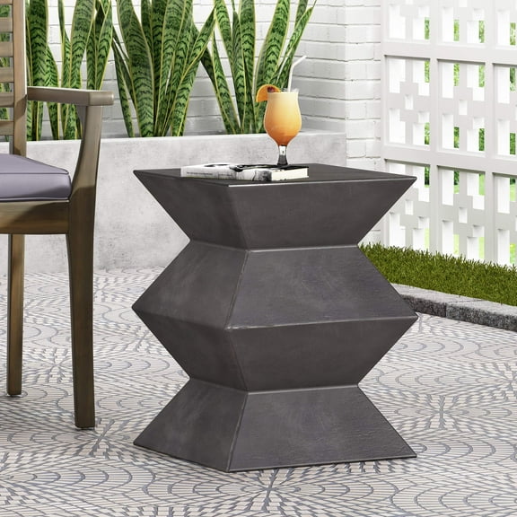 Llinc Store 20" Height Outdoor Decorational Side Table, Lightweight Minimalist Concrete Design End Table, Black
