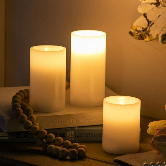 Llinc Store 3 Pack Battery-Powered Flameless Pillar Candles White LED Candles with Remote Timer, Decorative Fake Candles for Room Fall Decor Wedding Christmas Decorations