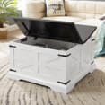 thumbnail image 1 of Llinc Store 31.5" x 31.5" Farmhouse Coffee Table, Square Wood Table with Large Hidden Storage Compartment for Living Room, Barn Design Center Table with Hinged Lift Top, White, 1 of 6
