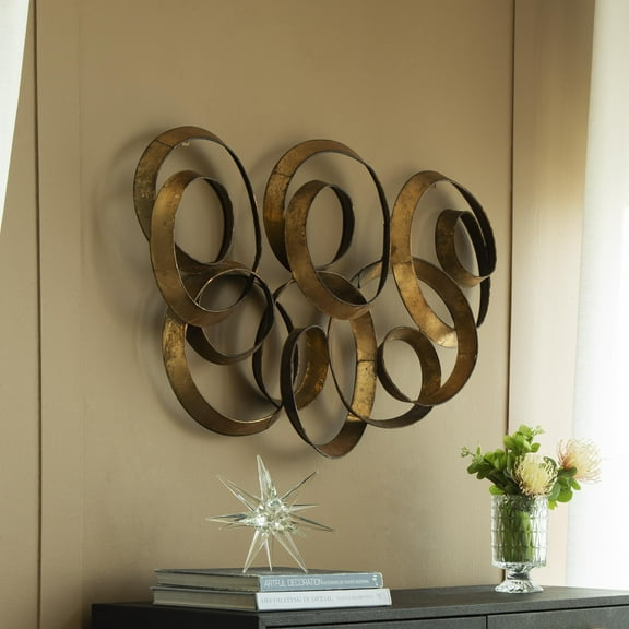 Llinc Store 38.5" x 22" Large Gold Leaf Wrought Iron Scroll Sculptures Antique Style Abstract Wall Decorations Gold Wall Art Hanging Sculptures for Living Room Bedroom