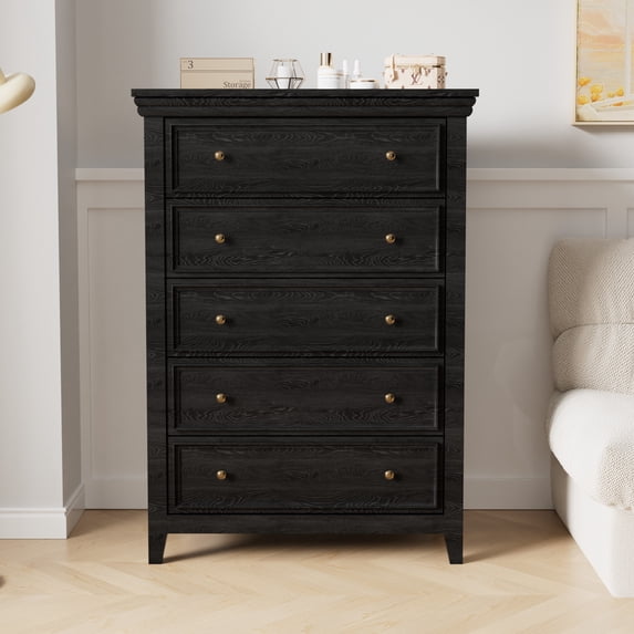 Llinc Store 44.3" Tall Modern 5 Drawers Dresser Freestanding 15" Depth Drawers Cabinet, Chest of Drawers Closet Organizers for Living Room, Bedroom, Black