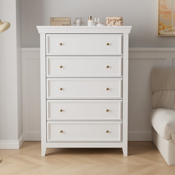 Llinc Store 44.3" Tall Modern 5 Drawers Dresser Freestanding 15" Depth Drawers Cabinet, Chest of Drawers Closet Organizers for Living Room, Bedroom, White