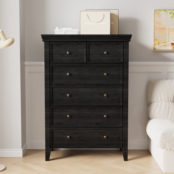 Llinc Store 44.3" Tall Modern 6 Drawers Dresser Freestanding 15" Depth Drawers Cabinet, Chest of Drawers Closet Organizers for Living Room, Bedroom, Black