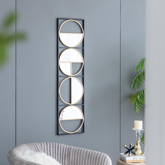 Llinc Store 47.2" x 12.2" Geometric Butted Decoration Metal Frame Beaded Black Mirror Wall Decor with Contemporary Design for Bedroom, Liveroom & Entryway