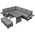 thumbnail image 1 of Llinc Store 5-Piece Outdoor Patio Rattan Sofa Set Sectional PE Wicker L-Shaped Garden Furniture Set with 2 Extendable Side Tables Dining Table and Washable Covers for Backyard Poolside Indoor Gray, 1 of 9