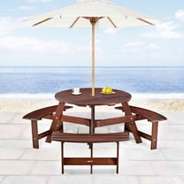 Topbuy 6-Person Outdoor Wooden Picnic Table Set with 3 Benches, Solid ...