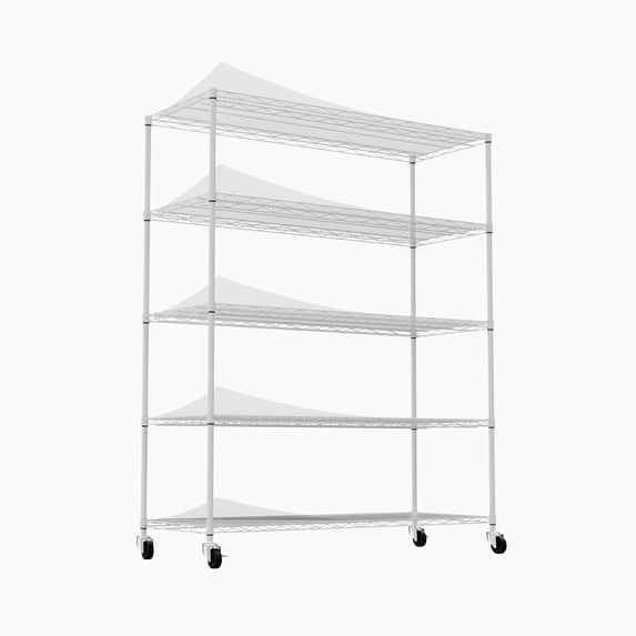 Llinc Store 71.6" Tall 5-Tier Adjustable Shelving And Racking, 300 Lbs Carrying Capacity Shelf Organizer with Wheels And Shelf Liners Garage Organization Shelving Unit, White