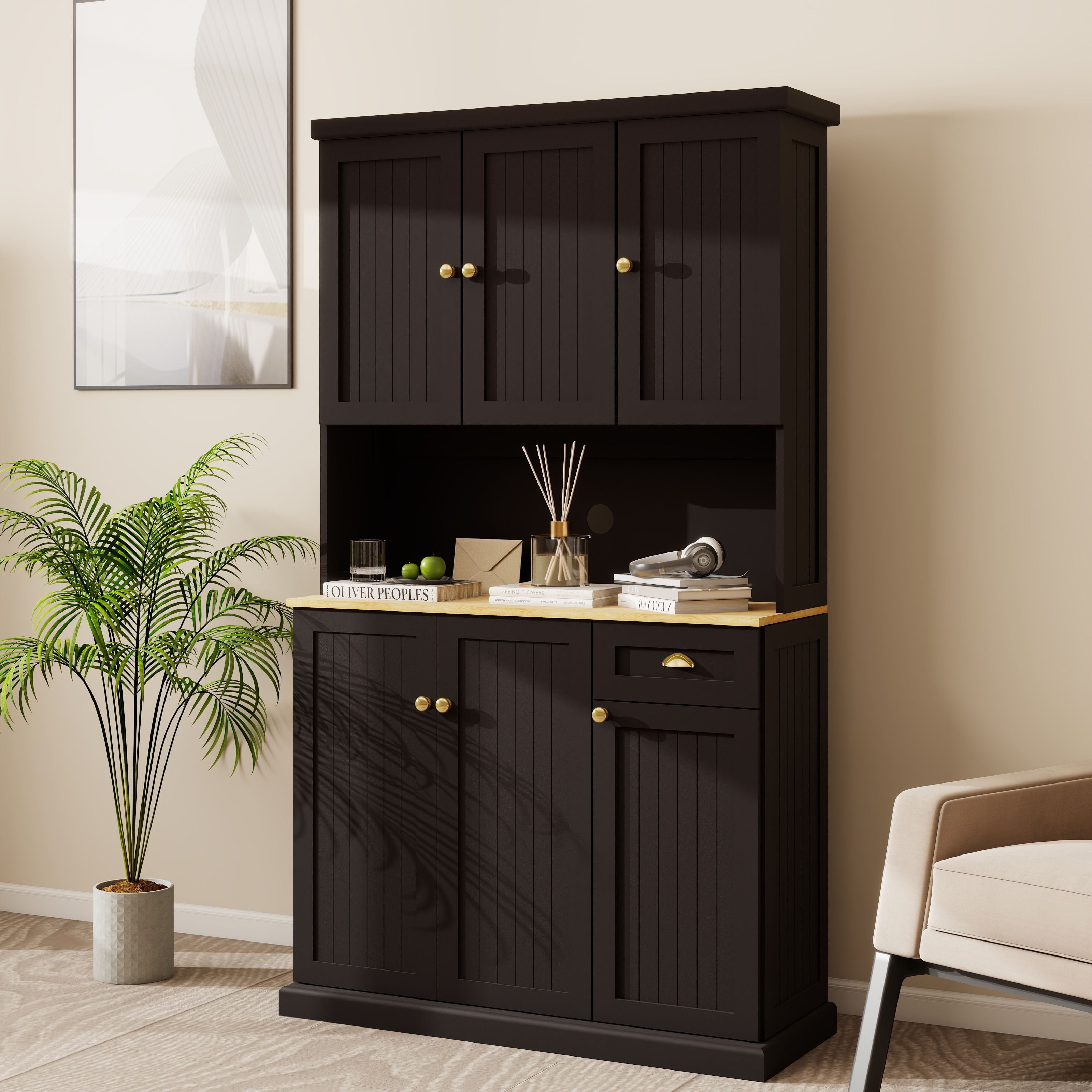 Llinc Store 71" Kitchen Pantry Storage Cabinet with Microwave Oven ...
