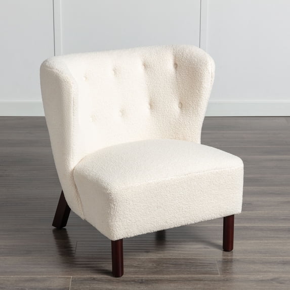 Llinc Store Accent Chair, Upholstered Armless Chair Lambskin Sherpa Single Sofa Chair with Wooden Legs, Modern Reading Chair for Living Room Bedroom Small Spaces Apartment, Cream