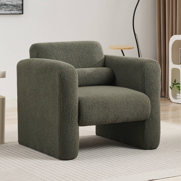 Llinc Store Accent Chair Upholstered Comfy Reading Chair Lambskin Sherpa Fabric Soft Padded Armchair with Back And Pillow for Living Room Bedroom Reception Waiting Room Office, Seaweed Green