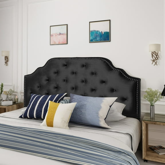 Llinc Store Button Tufted Upholstered Headboard for Queen and Full-Size Bed Frames, Black