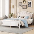thumbnail image 1 of Llinc Store Classic Wooden Bed Queen Size with Upholstered Headboard And Panel Footboard, with Two Bed Rail Support Feet And Central Platform Support Feet (White), 1 of 8