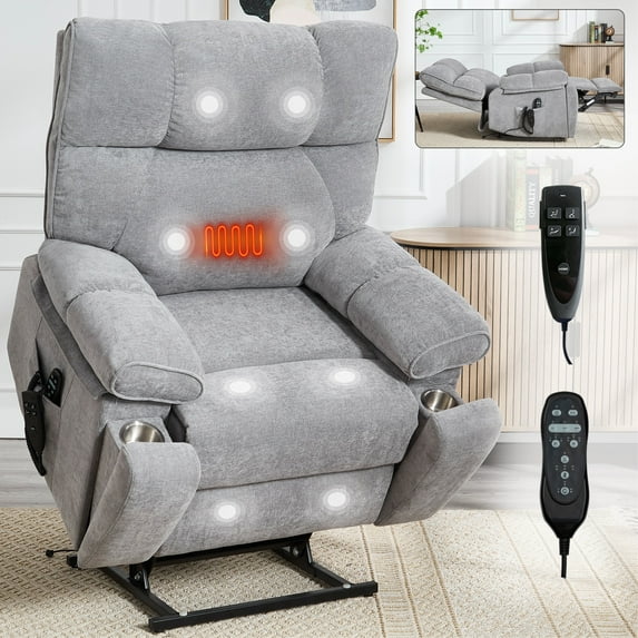 Llinc Store Electric Power Lift Recliner Chair with 350 LBS Load Bearing, Heat Massage Chair Dual Motor Infinite Position with Hidden Cup Holders, Power-Remote, Medium-firm