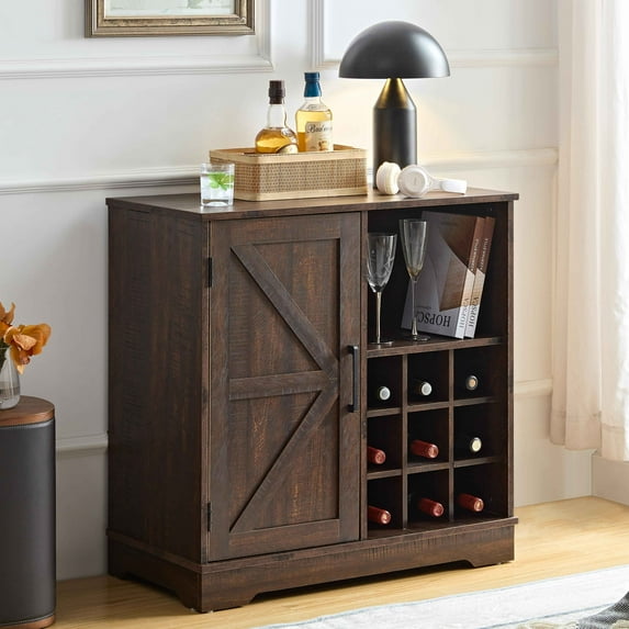Llinc Store Farmhouse Bar Cabinet with Storage Sideboard, Wine Bar Cabinet with Removable Wine Racks Storage Shelves, Liquor Coffee Bar Cupboard, Espresso