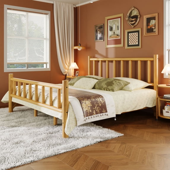 Llinc Store Farmhouse Log Bed Frame King Rustic Style Pure Solid Pine Cylinder Construction Bed Fits Mattresses And Box Springs