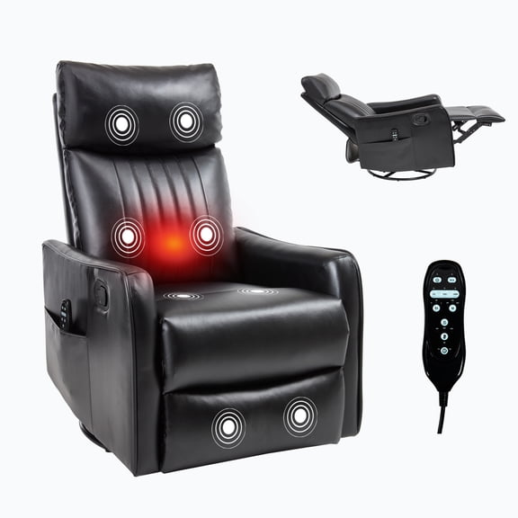 Llinc Store Faux Leather Heat Massage Manual Recliner Chair with Rocker and Swivel for Living Room, 8 Vibration Nodes 3 Modes Lumbar Heat, 155° Recline, Easy Assembly No Tools Needed,Black