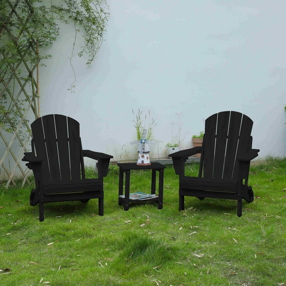 Llinc Store Folding Adirondack Chair with Side Table, Sillas Para Patio Exterior Set - Composite Outdoor Patio Chair with Wood Texture, (2 Chairs and 1 Table)