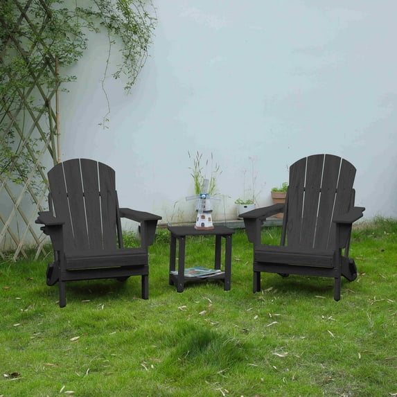 Llinc Store Folding Adirondack Chair with Side Table, Sillas Para Patio Exterior Set - Composite Outdoor Patio Chair with Wood Texture, (2 Chairs and 1 Table)